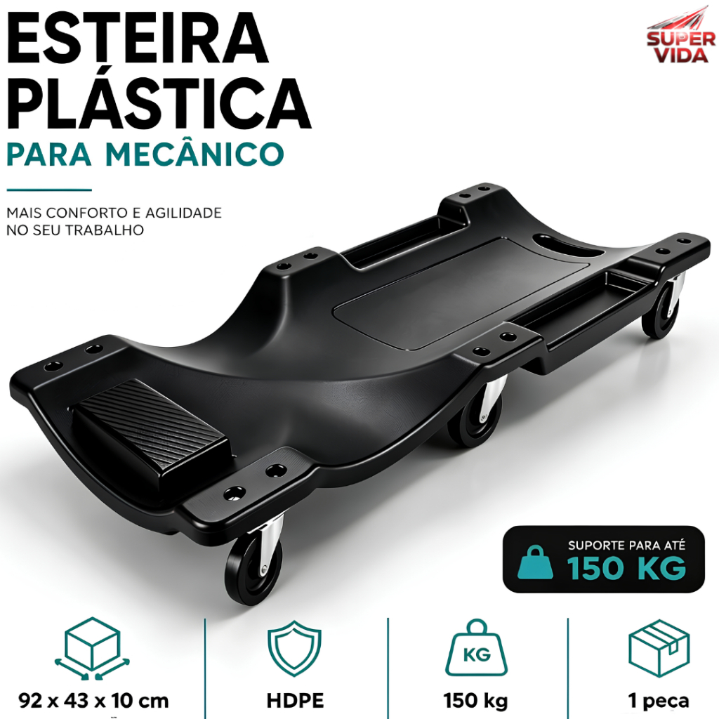 Carrinho Esteira para Mecânico 150kg com Rodas Giratórias 360° para Oficina Automotiva-LUATEK