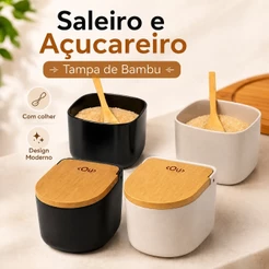 Saleiro e Açucareiro OU Tampa de Bambu 10x10cm Porta Sal e Açúcar Cozinha Elegante