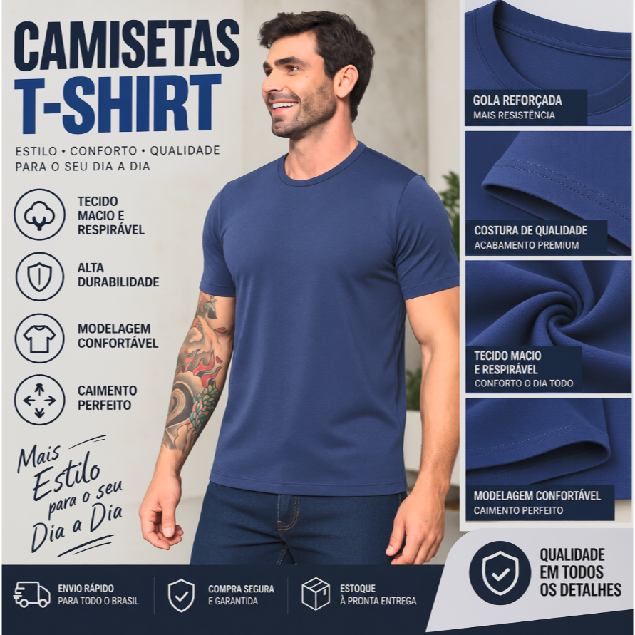 Camisetas Poliéster DryFit Masculina Lisa Academia Corrida Casual Esportes Confortável
