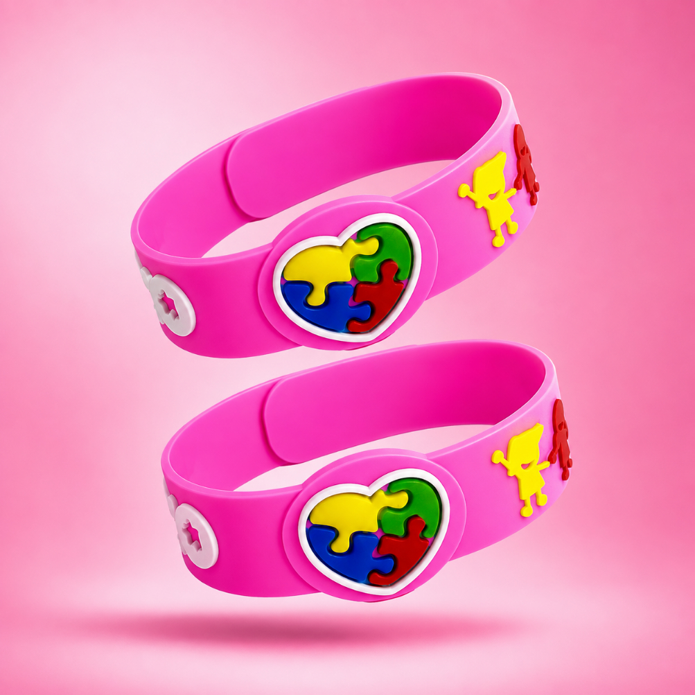 2 Pulseiras Ajustáveis Autismo/Autista Infantil - Quebra Cabeça Amor e União