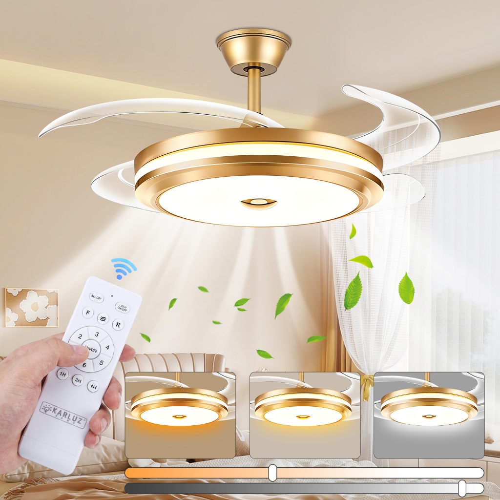 Ventilador de Teto Retrátil 42" com Luz LED 3 Cores 6 Velocidades Controle Remoto Bivolt 110V/127V/220V