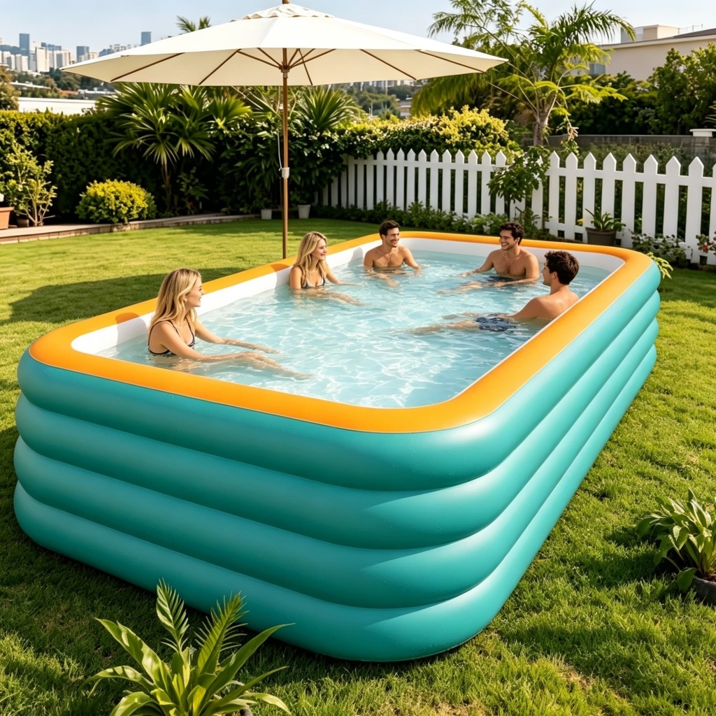 Piscina Inflável Retangular Grande PVC Resistente, Para Família Adulto Criança, Diversão Verão no Quintal e Jardim