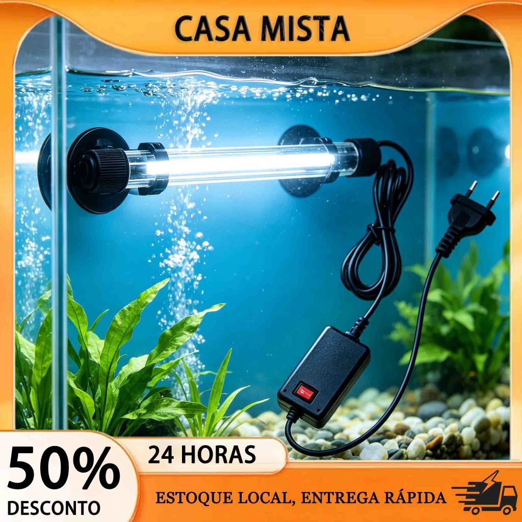 Lâmpada Esterilizadora UV Ultravioleta Submersa para Aquário, Elimina Algas e Bactérias, Água Cristalina