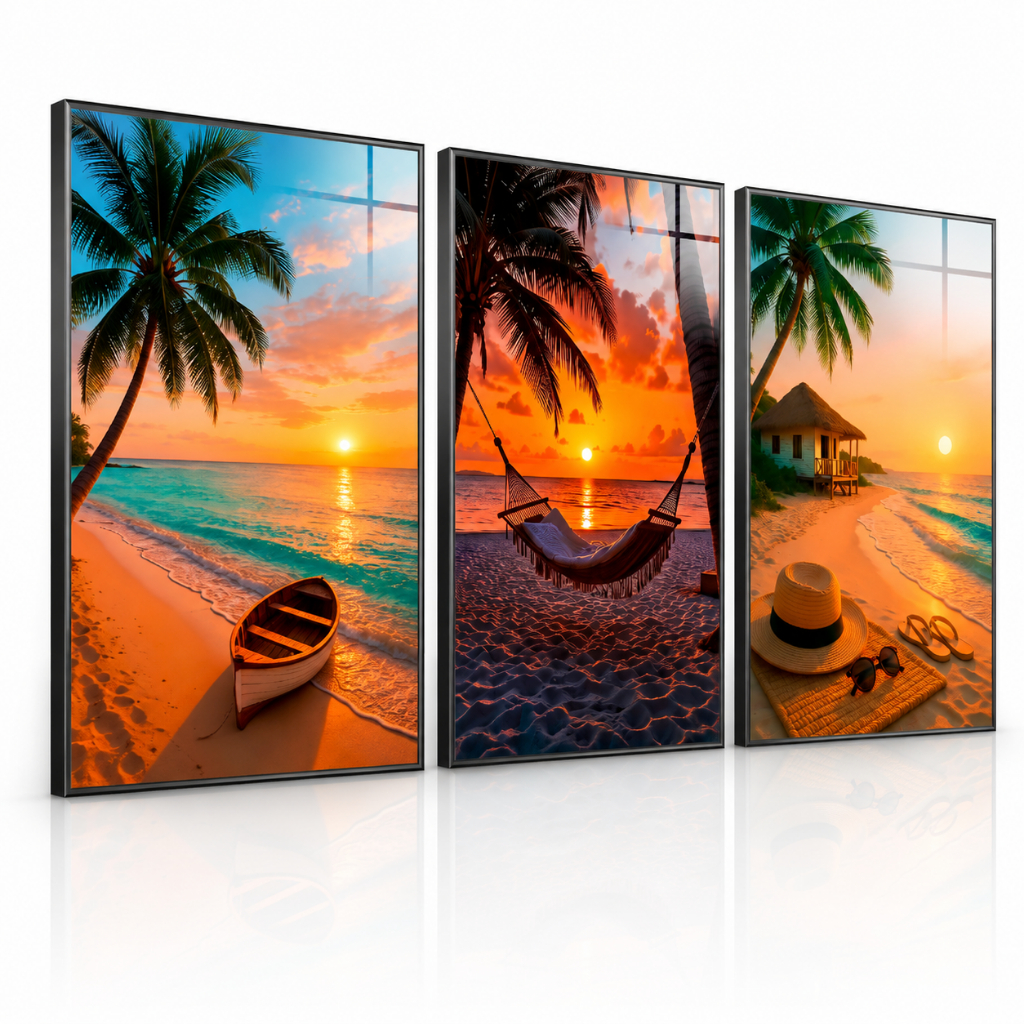 Quadros decorativos praia coqueiro ferias mar por do sol paisagem lindo Sala Quarto Hall Escritório promoção
