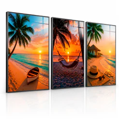Quadros decorativos praia coqueiro ferias mar por do sol paisagem lindo Sala Quarto Hall Escritório promoção