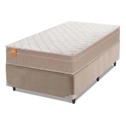 Cama Box Solteiro Colchão Molas Qatar 88x188x60cm Bege/Branco Inducol-Suporta Até 200 Kg Por Pessoa