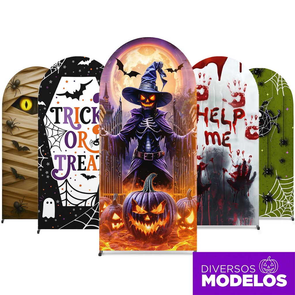 Painel Romano Halloween 2x1m Decoração Festa Dia das Bruxas Capa Sublimado Em Tecido Veste Fácil
