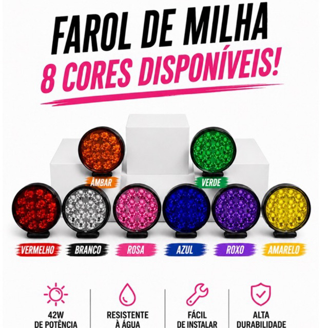 Faról de Milha LED 42W Redondo 14 LEDs 12V/24V Lente Azul, Laranja ou Transparente
