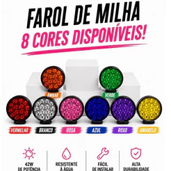 Faról de Milha LED 42W Redondo 14 LEDs 12V/24V Lente com 8 cores