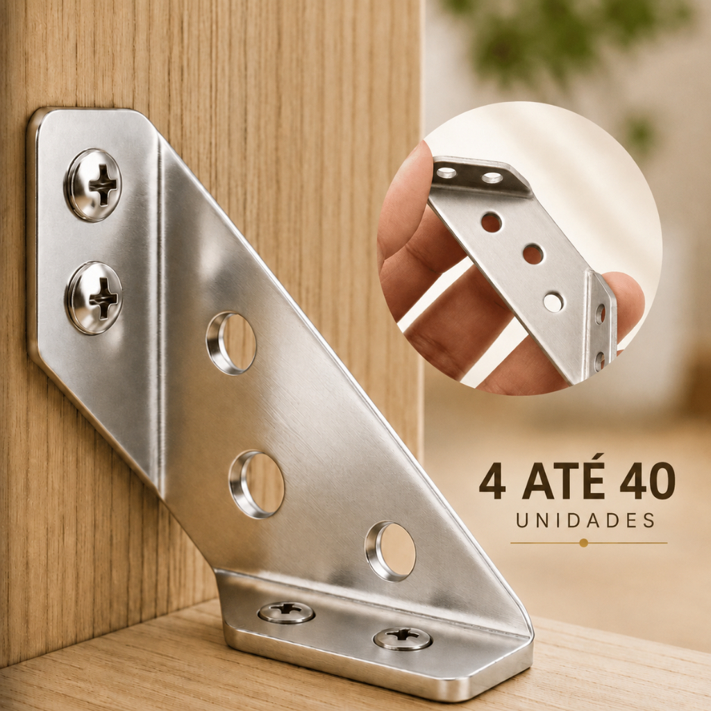 Kit Conector Canto Aço Inoxidável Junção Universal Móveis Madeira Cantoneira Suporte 4 10 20 30 40 unidades