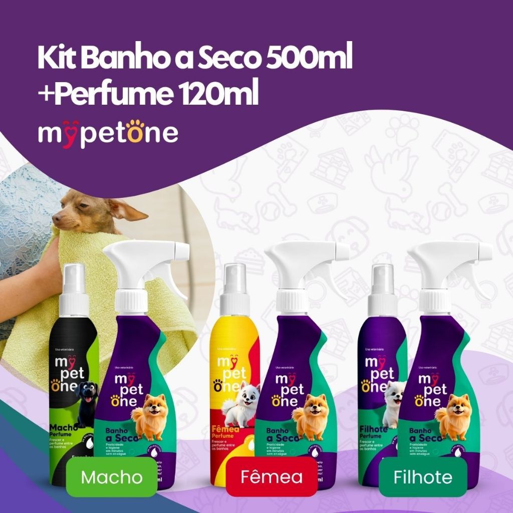 Kit Banho a Seco Spray 500 ml e Perfume Colônia 120 ml Limpeza Sem Enxágue MyPetOne