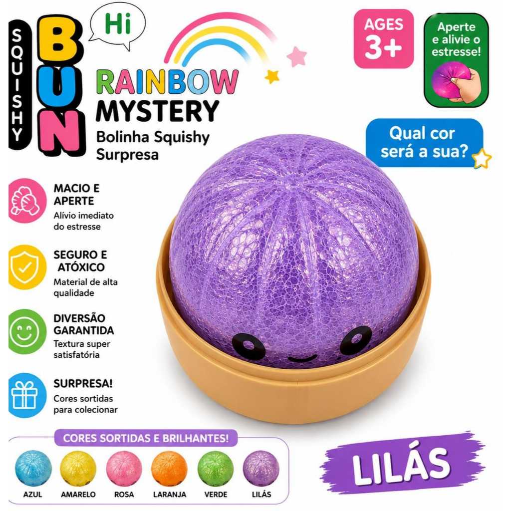 Bolinha Squishy Rainbow Mystery Anti Estresse Macia Brinquedo Sensorial Cores Sortidas