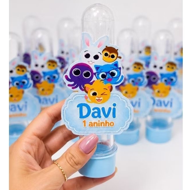 Tubetes 13 cm Personalizado Bolofofos Azul, Aniversário, Lembrancinha, Mesversário, Festa Infantil