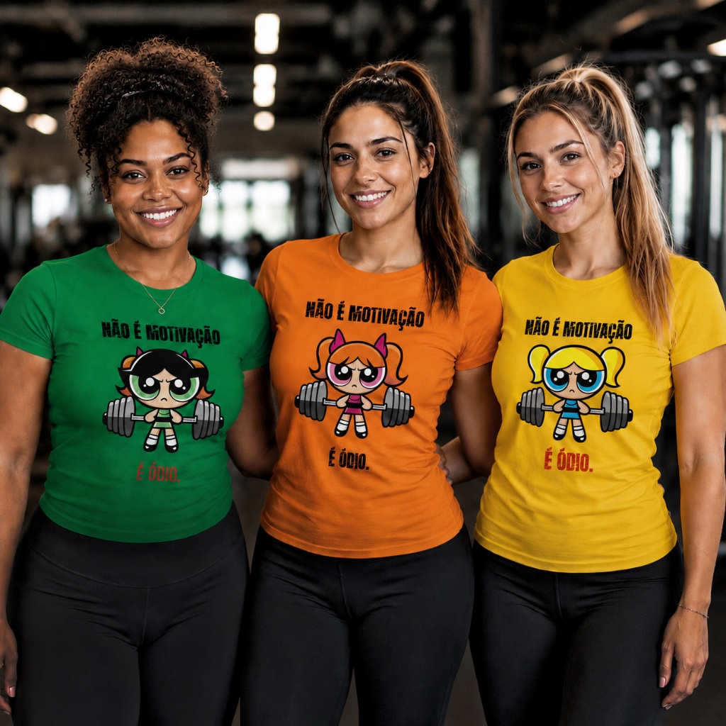 Camiseta Super Poderosas Não é Motivação é Odio Blusinha Blusa Academia Marombas Fitness Treino Docinho Florzinha Lindin