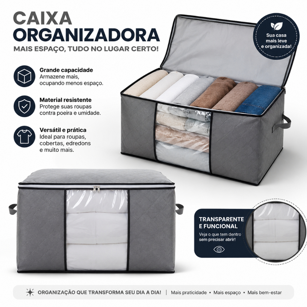 Caixa Organizadora de Roupas Edredom Cobertor Grande Saco  Multiuso Guarda Roupa
