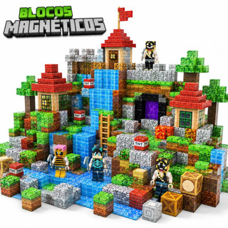 Kit Blocos Magnéticos Cubos Mine Montagem Construção Criatividade Infantil Menino Menina