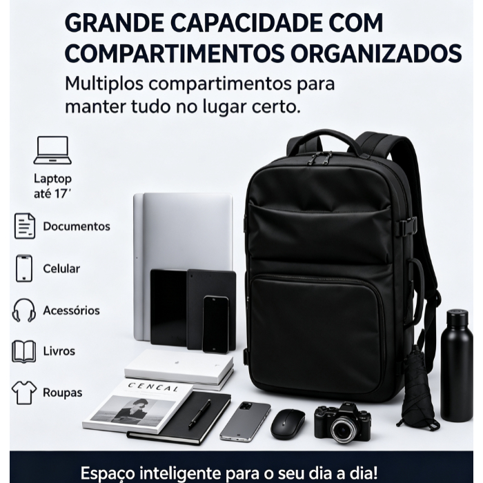 Mochila para Notebook Grande Capacidade Resistente à Água