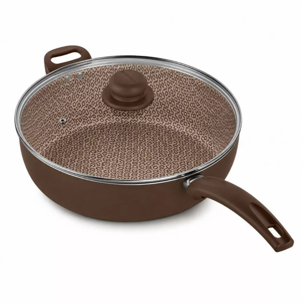 Imagem Frigideira Wok Antiaderente 32 cm Tampa de Vidro Profissional