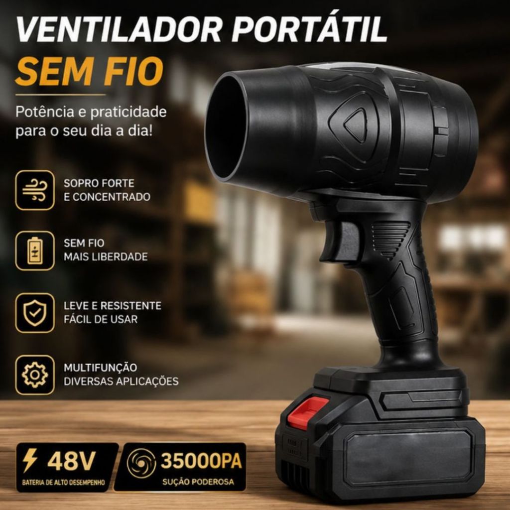 Soprador Turbo Portátil Bateria 48V Soprador e Aspirador De Ar Ultra Potente 35000PA Limpeza Veicular e Eletrônicos