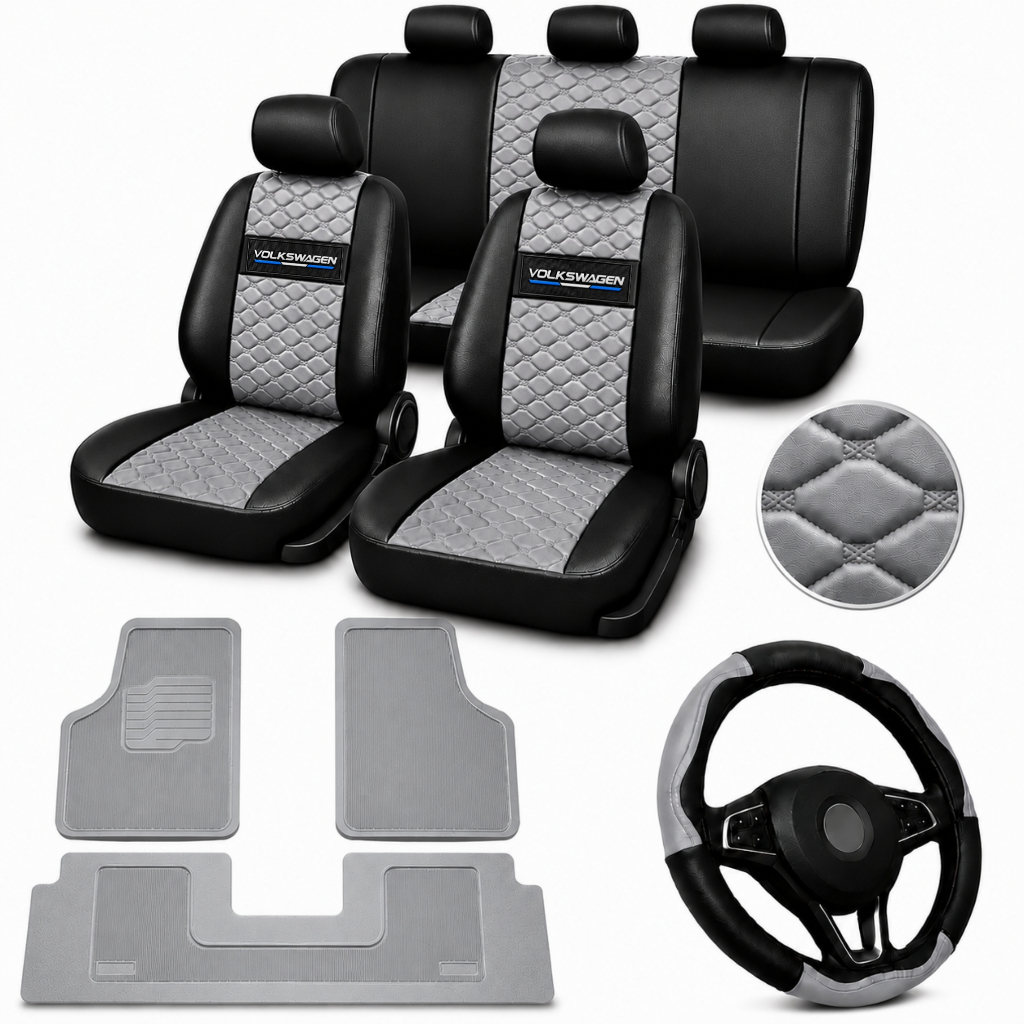 Kit Capa Banco Carro couro Gol Voyage Parati Golf Fox g1 g2 g3 g4 tapete de carro + capa de volante — imagem 2 de 2