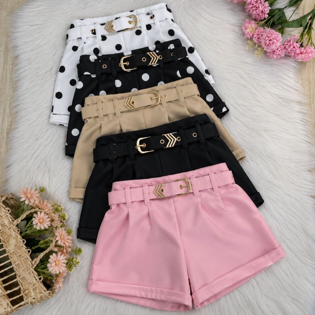 Short Cinto Infantil Social com Cinto Forrado Para Meninas Elegantes