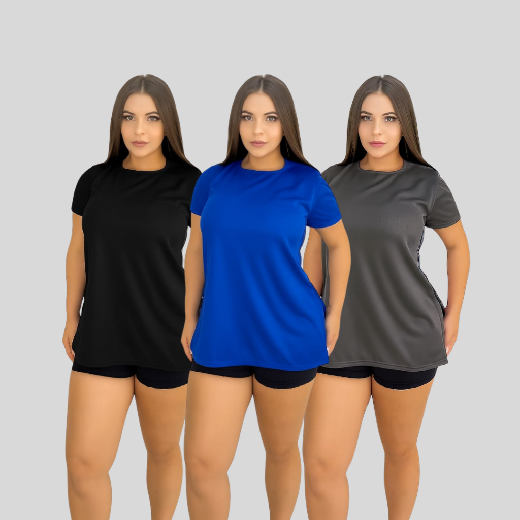 Kit 3 Blusas Academia Feminina Tapa Bumbum Treino Fitness