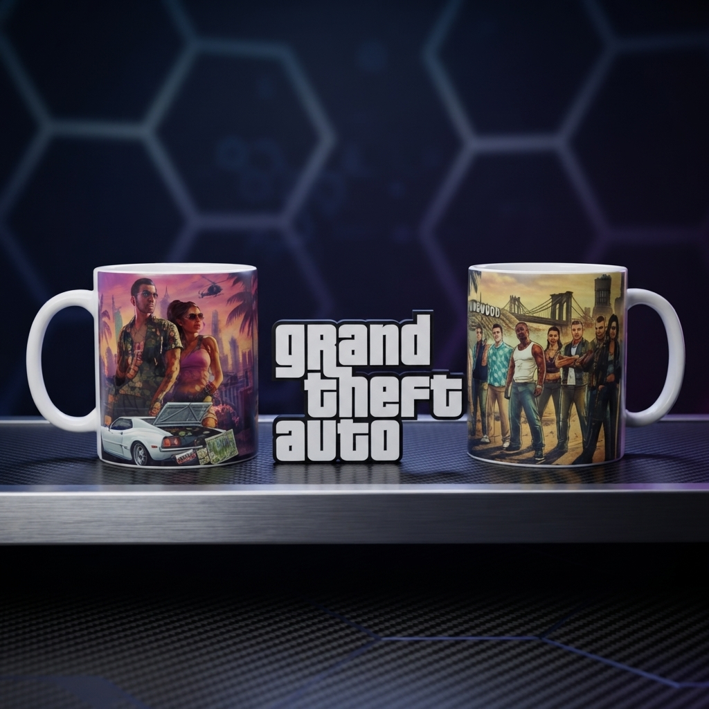 Caneca GTA 6 GTA VI e GTA 5 V Grand Theft Auto 325ml Personalizada Gamer Presente