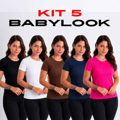Kit 5 Camisa Básica Lisa Feminina T-shirts Baby Look 100% Algodão Premium Original