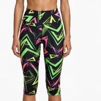 Bermuda Ciclista Feminina Capri Legging Estampada Geométrica Neon - Cintura Alta Fitness Academia