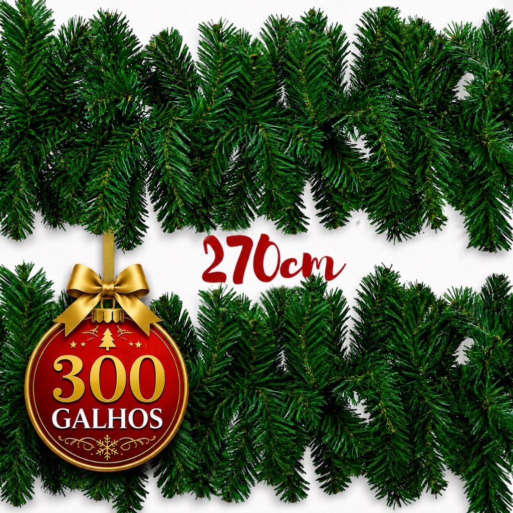Festão Aramado Grosso Flexível Natal Luxo 270cm - 300 Galhos