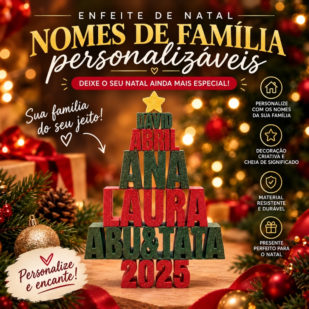 Enfeite de Natal Personalizado com Nomes Árvore Decorativa - Decoração Personalizada Presenre e Brinde Empresas