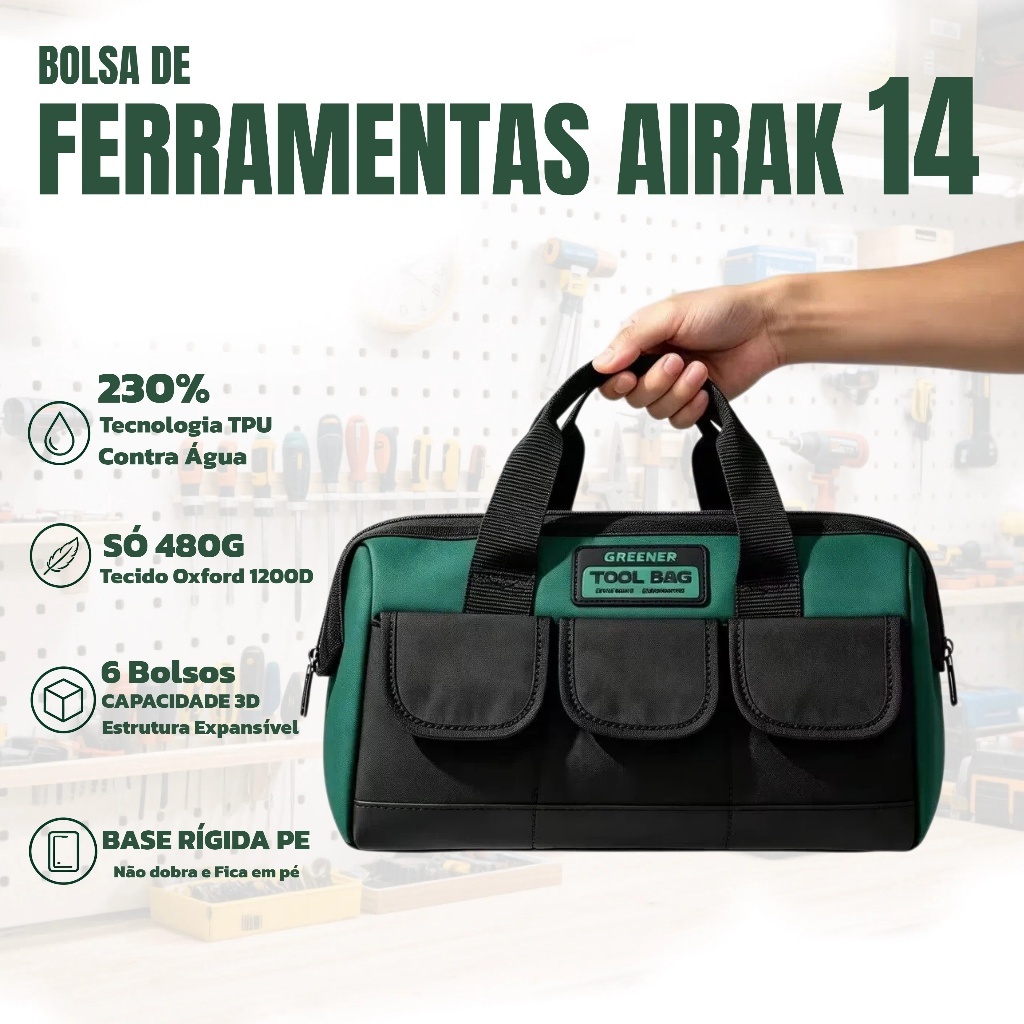 Bolsa De Ferramentas 14 Pol Oxford 1200D Impermeável Reforçada Multiuso Profissional Saco Eletricista Soldador