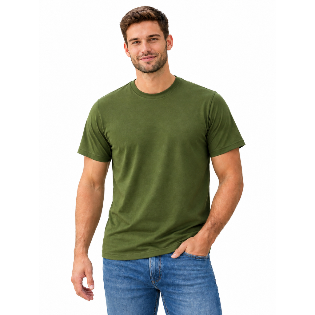 Camiseta Masculina Tamanhos PP ao G3 Verde Militar Premium Básica Plus Size Passa Fácil