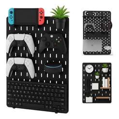Painel Setup Gamer Pegboard Mdf Preto Premium Home Office com Kit Ganchos e Prateleira