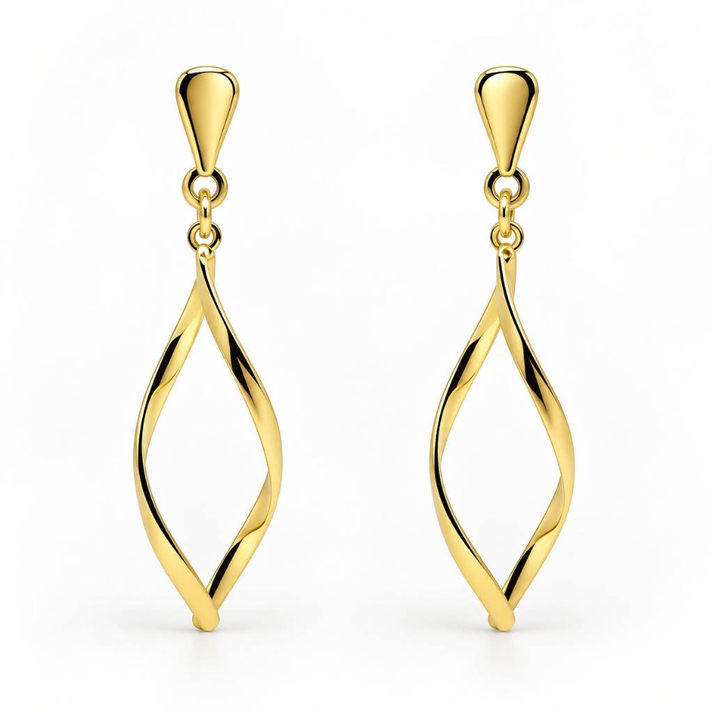 Brinco Infinito Pendurado Torcido Dourado Banhado a Ouro 18K