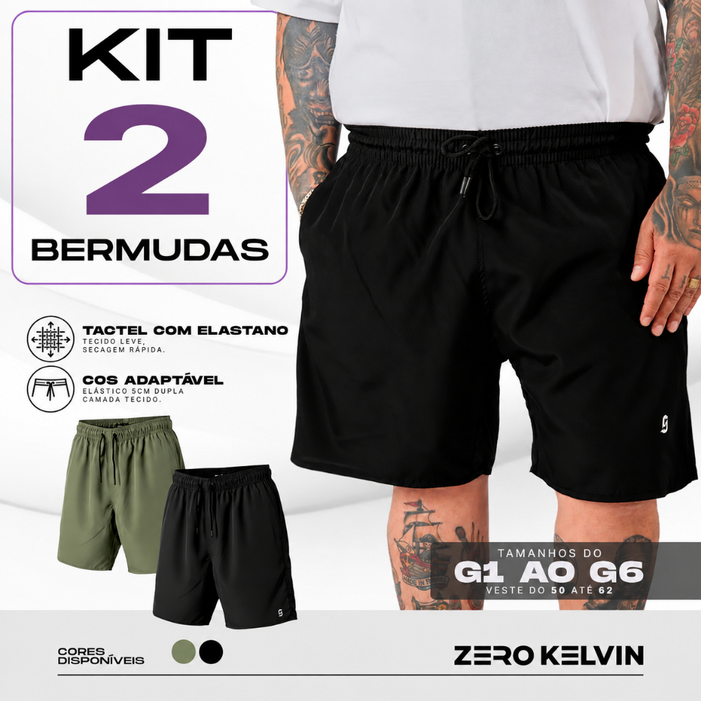 Kit 2 Bermudas Masculina Plus Size Tactel Com Elastano Confortavel Tamanho Grande 50 Ao 60 G1 Ao G6