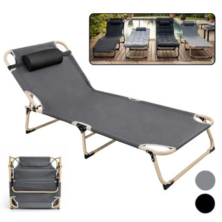 Cadeira Cama Espreguiçadeira Dobrável Reclinável Com Travesseiro Com/Sem Colchão Camping Praia Piscina