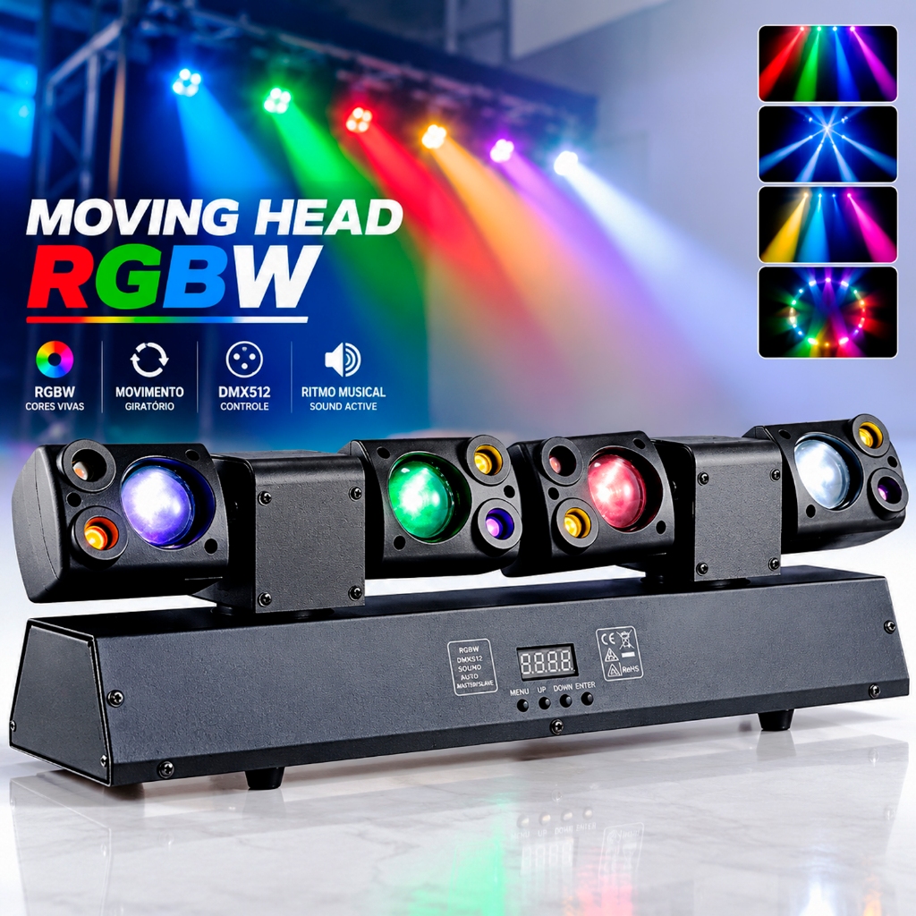 Moving Head Beam 80w 4 LEDs Barra de Luz DMX512 RGB Bivolt Controle Remoto