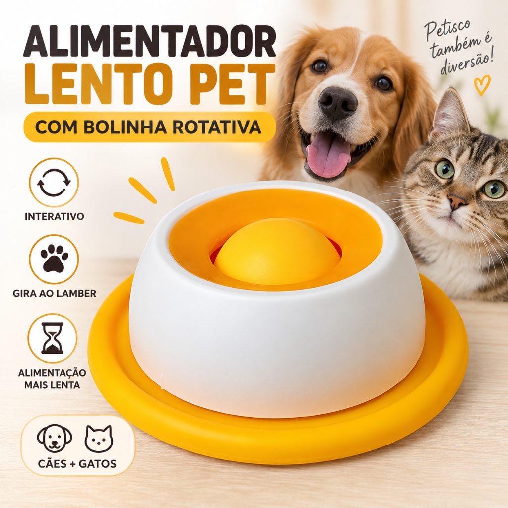 Comedouro Lento Antiestresse Lambedor Pet com Bolinha Rotativa Interativo Alimentador Lento para Cães e Gatos 12 cm