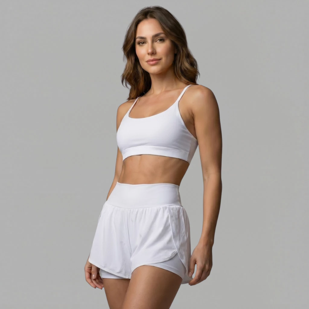 Conjunto Academia Feminina Short Cintura Alta + Top De Alça Zero Transparência - Diversas Cores