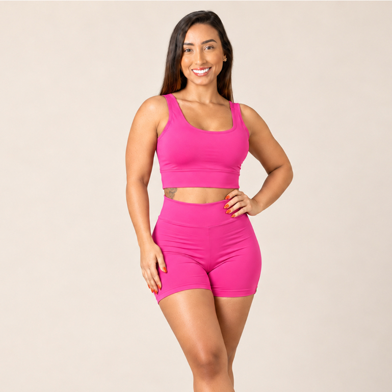 Conjunto Academia Feminino  Short e Top Fitness Cintura Alta Suplex Diversas Cores