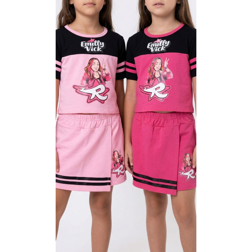 Conjunto Infantil Feminino Esportivo Blusa e Shorts Estampado Verão