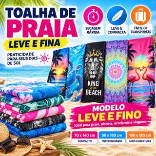 Toalha de Praia Leve e Fina Secagem Rápida Compacta (ZIP COMERCIO)