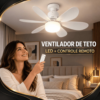Ventilador de Teto com Luz LED Silencioso e Controle Remoto - Iluminação Ajustável e Instalação Fácil 3200k 4500k 6500k