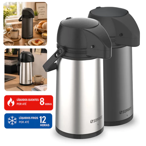 Garrafa Térmica de Café Chá Single Inox 1 Litro Conserva Quente Frio Soprano Antivazamento 1L