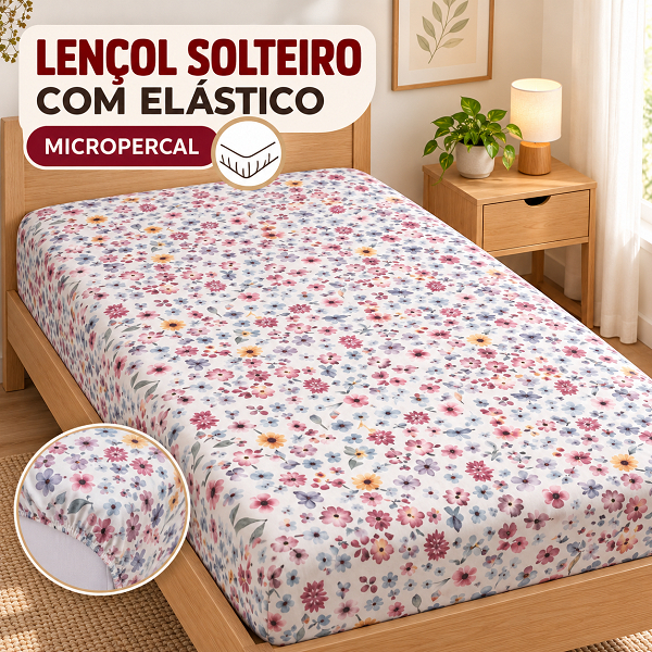 Lençol Solteiro Micropercal com Elástico não amassa, secagem rápida , alta durabilidade, cores vivas