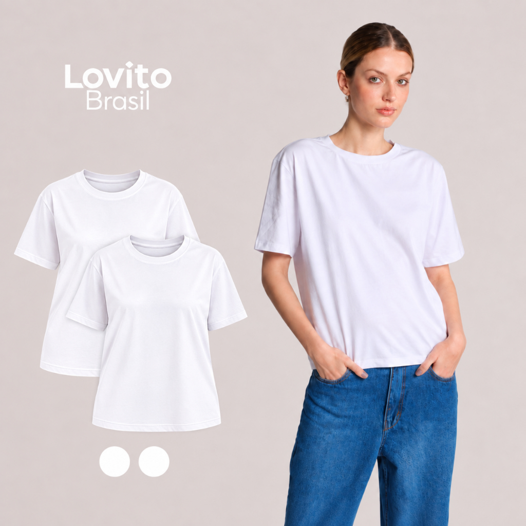 Lovito Kit 2 Camisetas Femininas Básicas 100% Algodão Manga Curta TSB20452075
