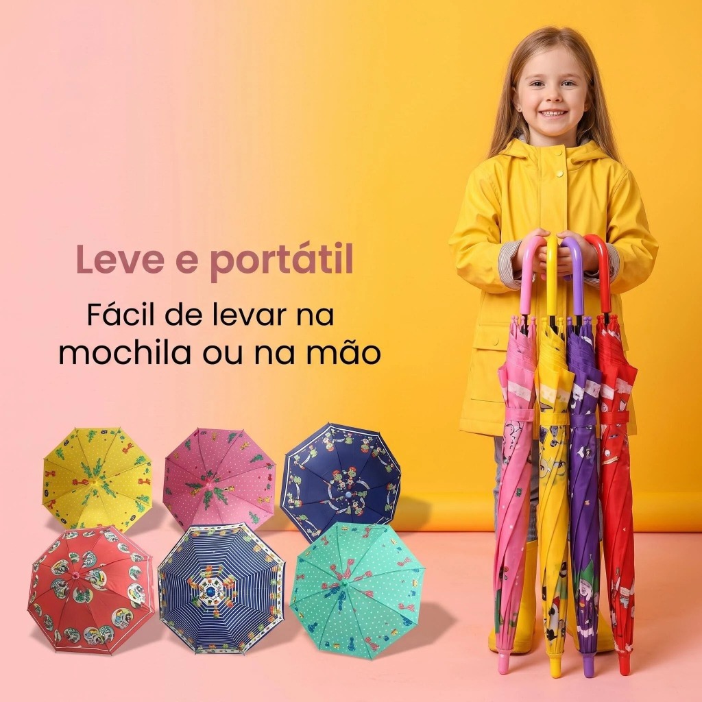 Sombrinha Infantil Automática PVC Estampado Leve Durável Segura Menino Menina KL-312
