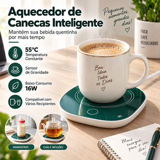 Base Aquecedora para Caneca 55℃ Aquecedor Inteligente Sensor Gravidade Casa e Escritório 16W 220V