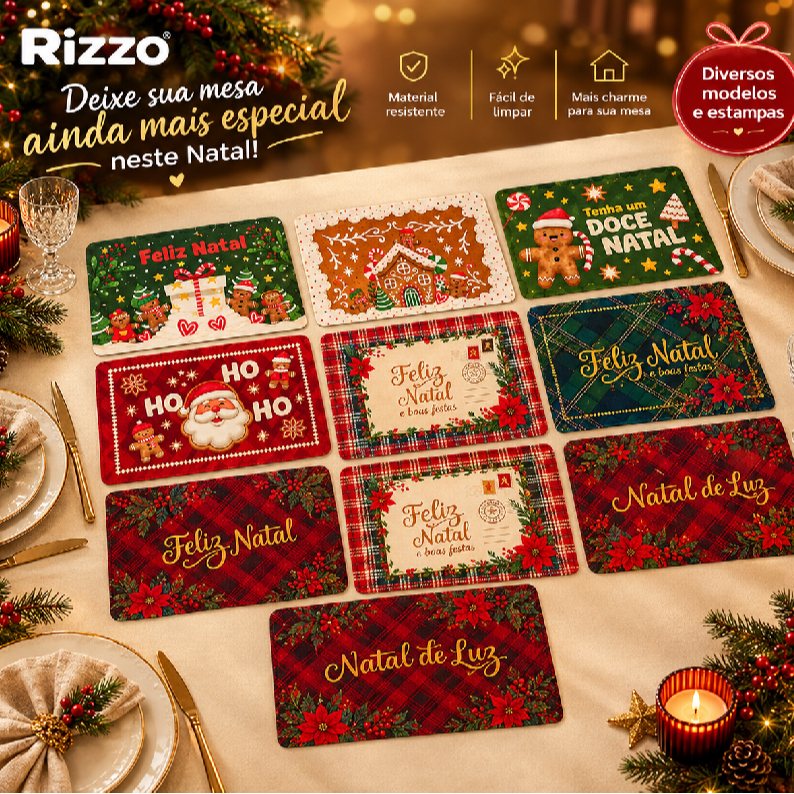 Jogo Americano de Natal - 43x28cm - 1 a 5 unidades - Diversos Modelos com Tema Natalino para Mesa Posta e Ceia - Rizzo